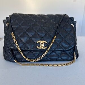 Chanel black leather retro
